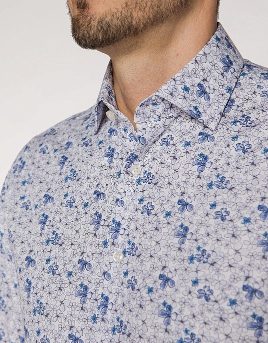 Рубашка Pierre Cardin из коллекции Future Flex в голубом цвете с цветочным принтом