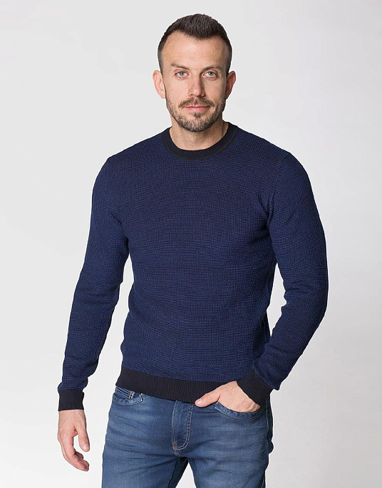 Пуловер текстурний Pierre Cardin з колекції Future Flex в синьому кольорі