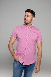 Pierre Cardin shirt from the Future Flex collection with short sleeves in pink check