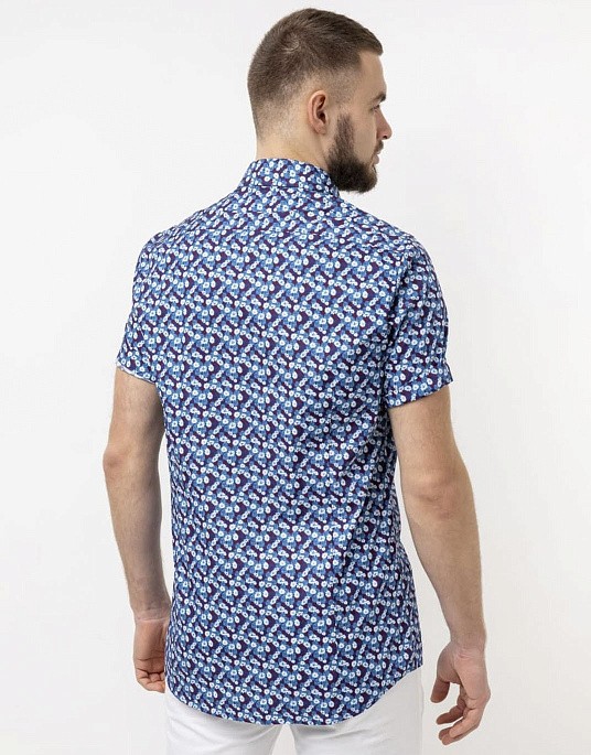 Сорочка з коротким рукавом Pierre Cardin з колекції Future Flex синя з квітковим принтом