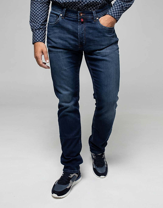 Jeans blue with frayed from the Denim Knit collection by Pierre Cardin