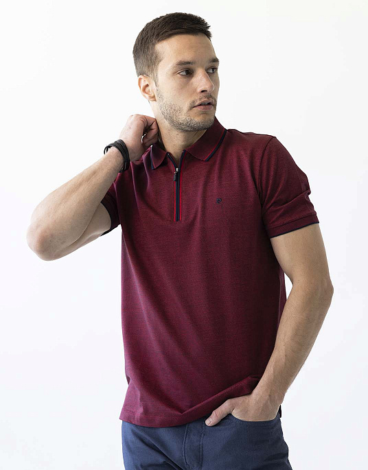 Pierre Cardin polo shirt in red with a zip-up collar