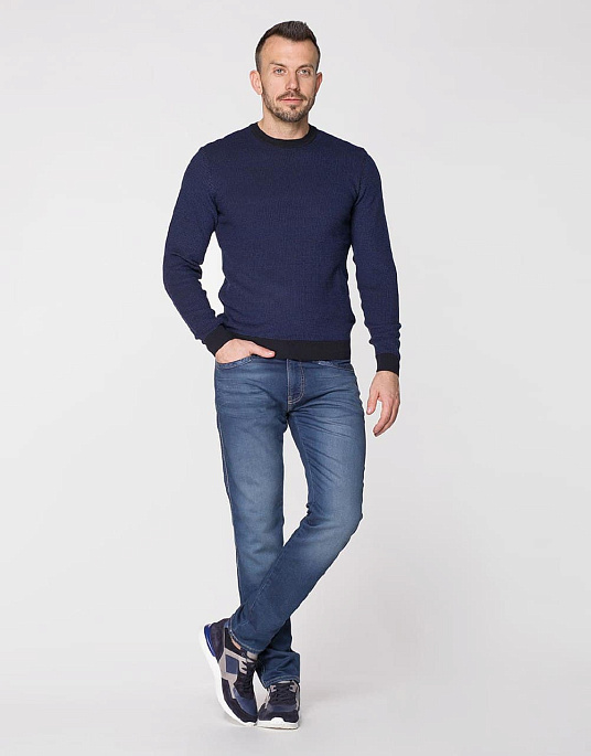 Пуловер текстурний Pierre Cardin з колекції Future Flex в синьому кольорі