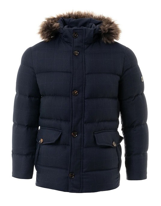 Men's winter down jacket with a hood of the Le Bleu series of medium length from PIERRE CARDIN