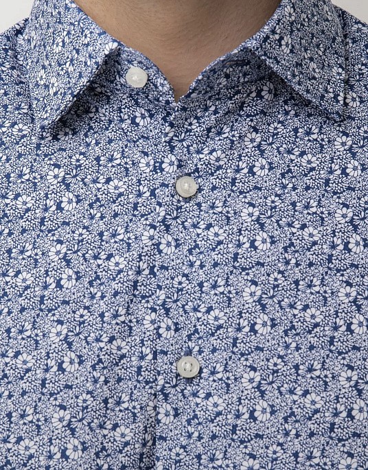 Рубашка Pierre Cardin из коллекции Future Flex с коротким рукавом в синем цвете