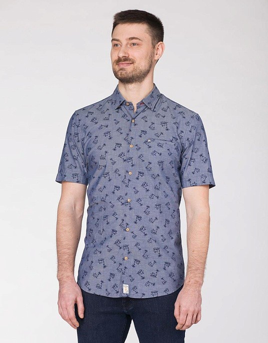 Рубашка с коротким рукавом Pierre Cardin из серии Denim Story в синем цвете с принтом