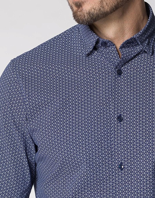 Рубашка Pierre Cardin из коллекции Future Flex в синем цвете с геометрическим принтом