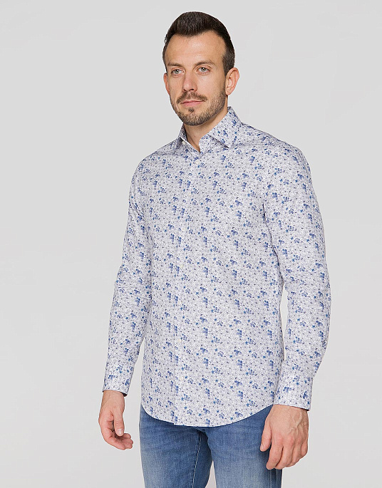 Pierre Cardin shirt from the Future Flex collection in blue with a floral print
