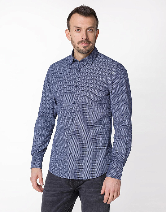 Pierre Cardin shirt from the Future Flex collection in blue with geometric print