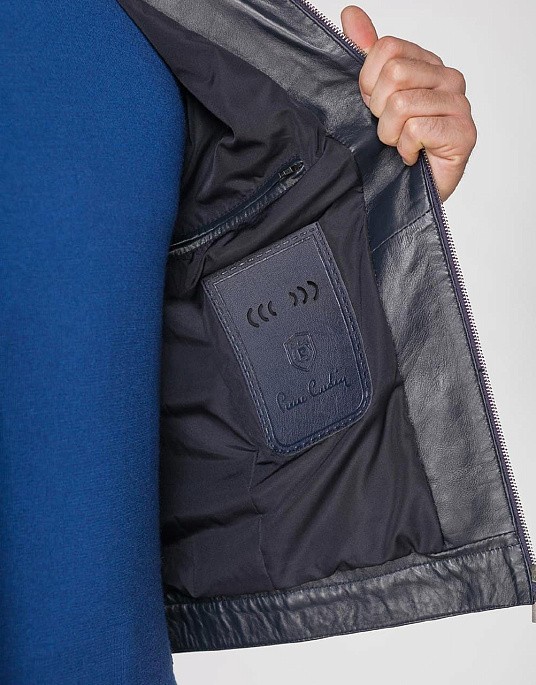 Шкіряна куртка Pierre Cardin в синьому кольорі