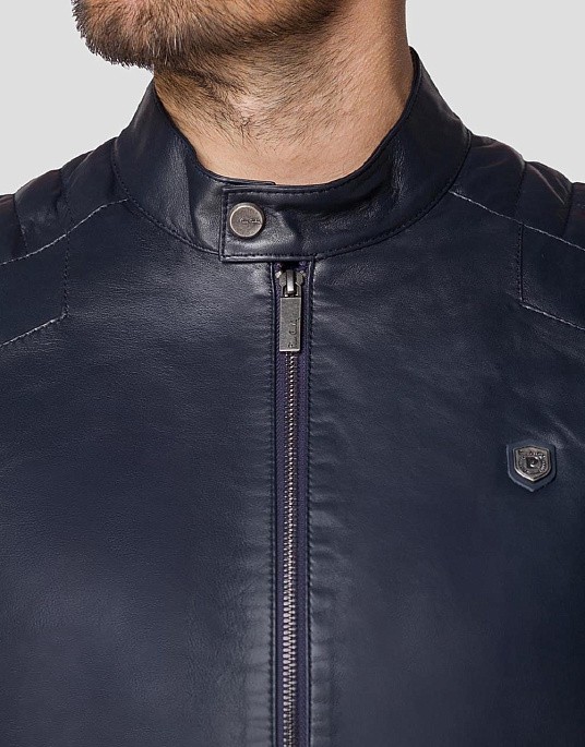 Куртка кожаная Pierre Cardin в синем цвете