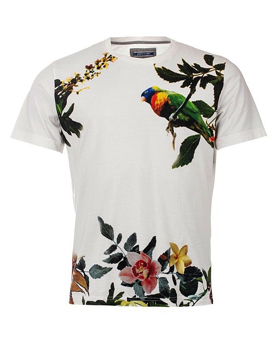 Pierre Cardin T-shirt from the Denim Story collection in white with summer print