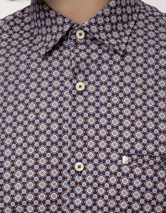 Рубашка Pierre Cardin из коллекции Future Flex с коротким рукавом  в тёмно - синем цвете