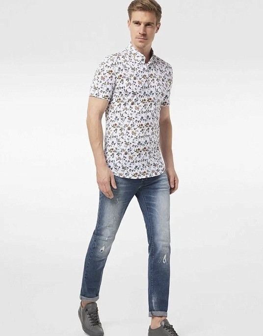 Pierre Cardin Future Flex short sleeve shirt white with floral print