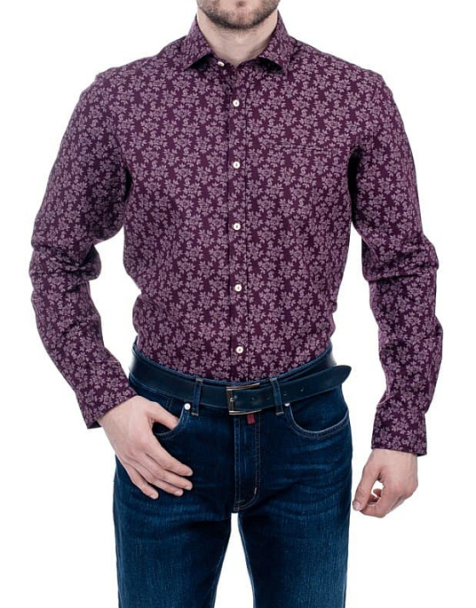 Pierre Cardin shirt in burgundy with floral print