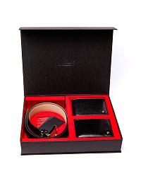 Подарочный набор Pierre Cardin ремень, портмоне, визитница в черном цвете