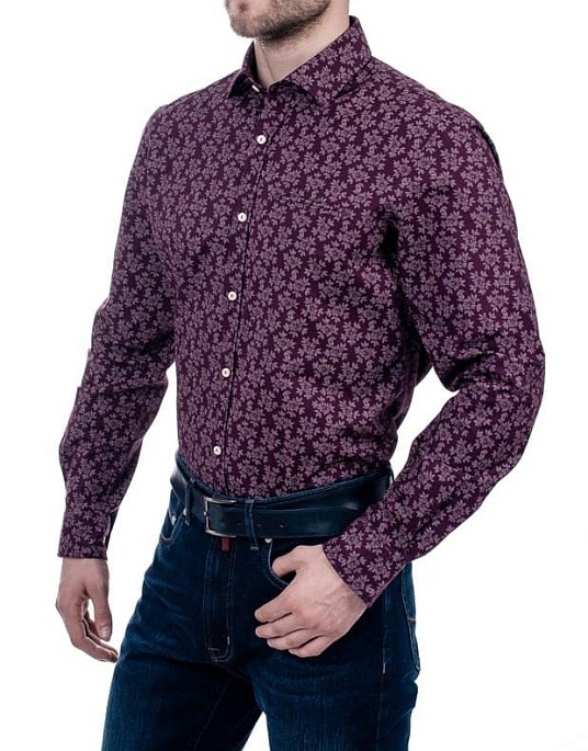 Рубашка  Pierre Cardin  в бордовом цвете с цветочным принтом