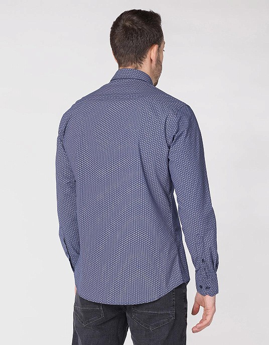Рубашка Pierre Cardin из коллекции Future Flex в синем цвете с геометрическим принтом