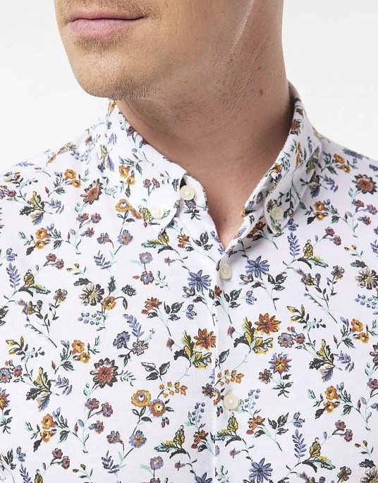 Pierre Cardin Future Flex short sleeve shirt white with floral print