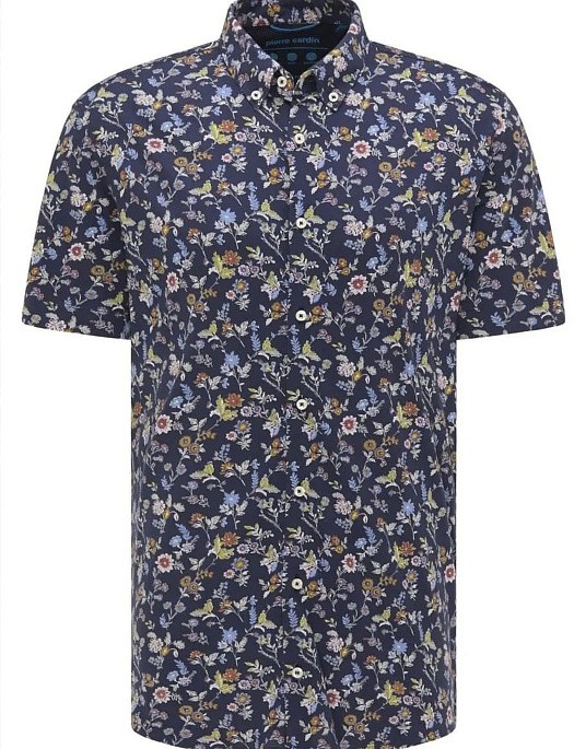 Рубашка Pierre Cardin из коллекции Future Flex с коротким рукавом в тёмно - синем цвете