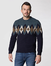 Pierre Cardin sweater from the Future Flex collection in blue and green with a geometric pattern