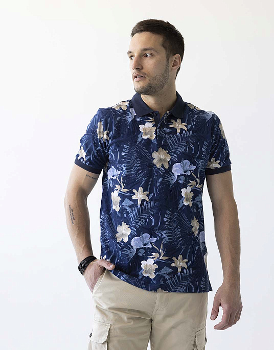Pierre Cardin polo shirt in blue color with floral print