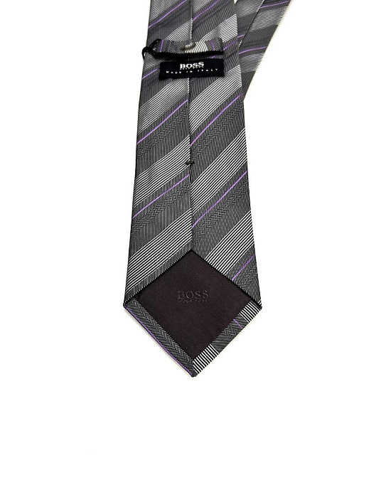 BOSS tie in gray with purple stripe