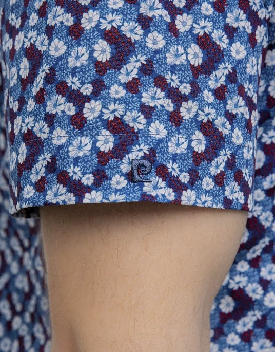 Сорочка з коротким рукавом Pierre Cardin з колекції Future Flex синя з квітковим принтом