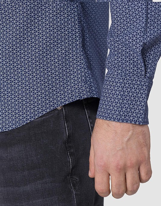 Сорочка Pierre Cardin з колекції Future Flex в синьому кольорі з геометричним принтом