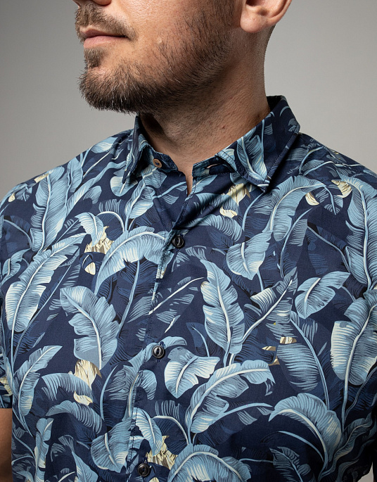 Рубашка с коротким рукавом Pierre Cardin в синем цвете с принтом