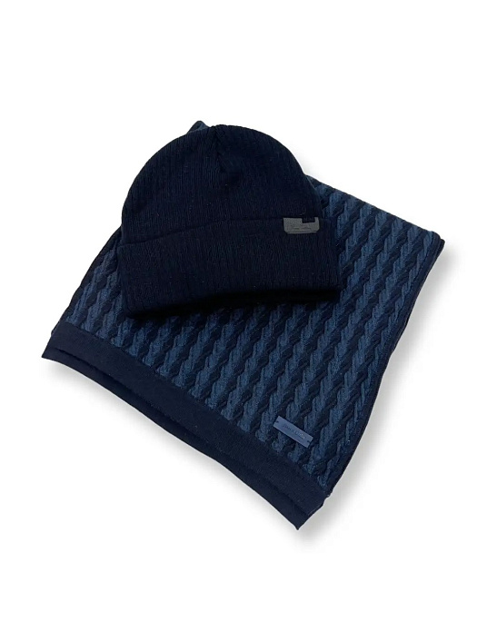 Подарочный набор шапка Pierre Cardin + шарф в синем цвете