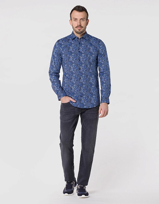 Рубашка Pierre Cardin из коллекции Future Flex в синем цвете с цветочным принтом