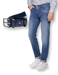 A set of Pierre Cardin jeans from the Le Bleu series and a blue Pierre Cardin belt