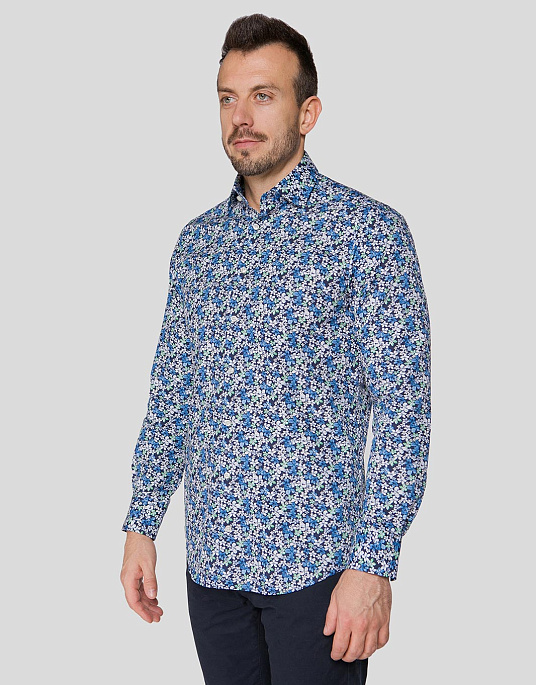 Рубашка Pierre Cardin из коллекции Future Flex в синем цвете с цветочным принтом