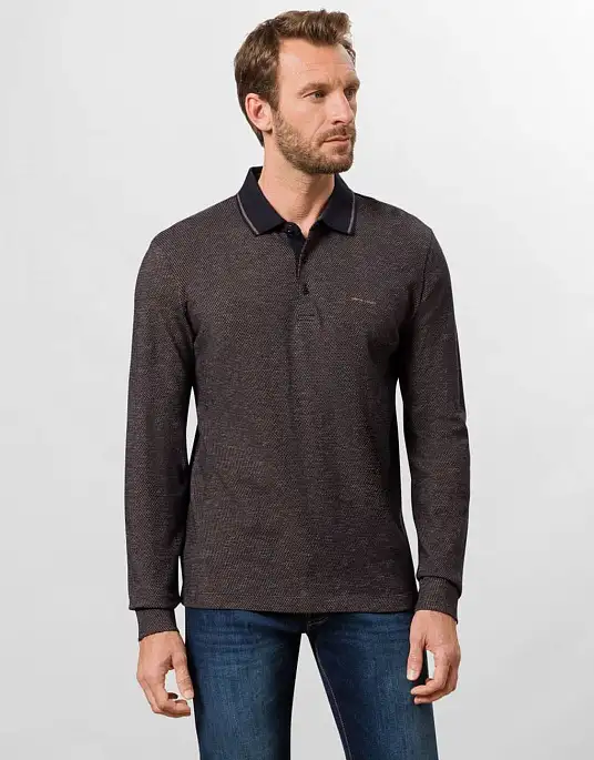 Pierre Cardin textured polo from the Future Flex collection with long sleeves in brown