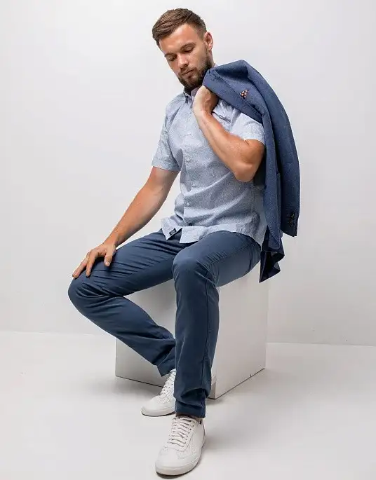 Рубашка Pierre Cardin из коллекции Denim Academy с коротким рукавом  в голубом цвете
