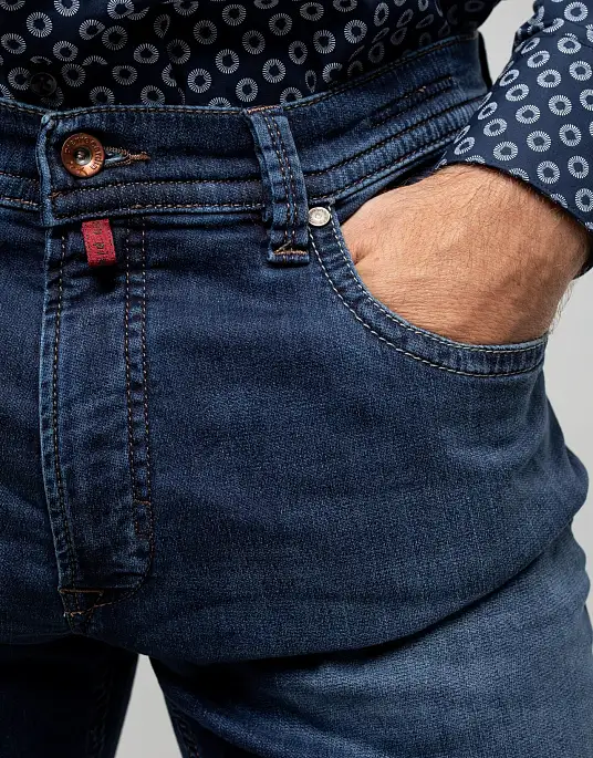 Jeans blue with frayed from the Denim Knit collection by Pierre Cardin