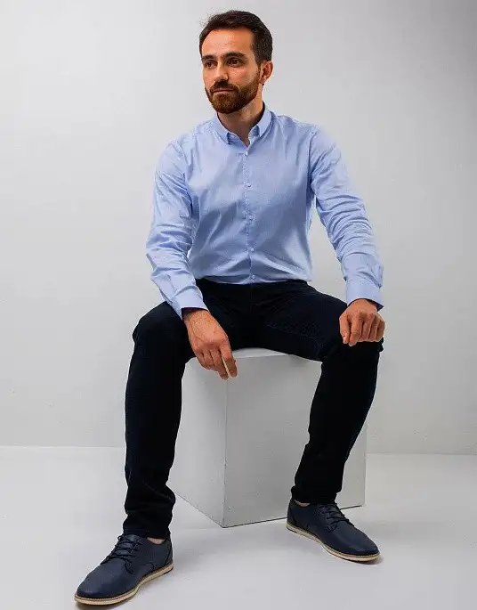 Shirt mens textured series Future Flex in blue color from Pierre Cardin