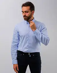 Shirt mens textured series Future Flex in blue color from Pierre Cardin