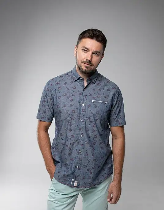 Pierre Cardin Dtnim Story short sleeve shirt in gray with print