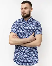 Pierre Cardin Future Flex short sleeve shirt blue with floral print