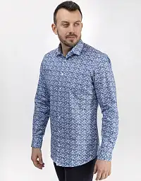 Рубашка Pierre Cardin из коллекции Future Flex в синем цвете с принтом