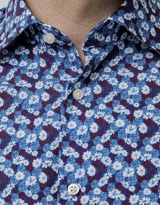 Pierre Cardin Future Flex short sleeve shirt blue with floral print