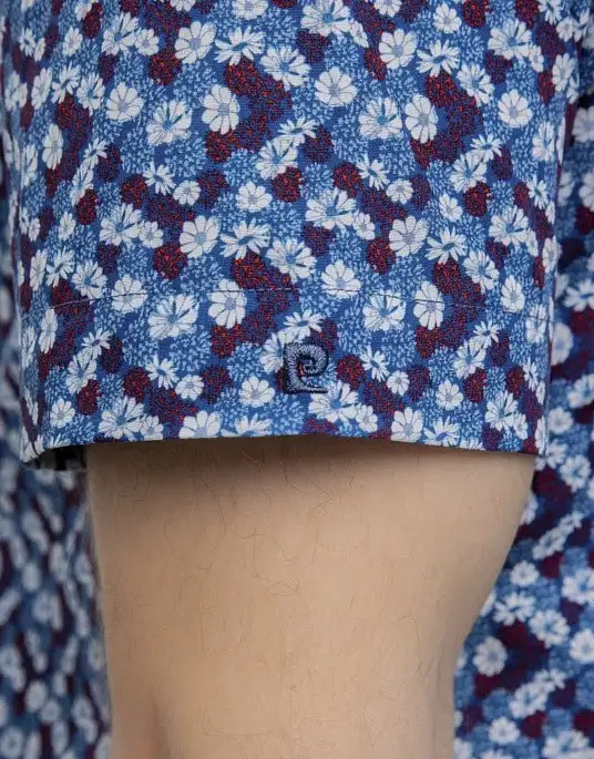 Pierre Cardin Future Flex short sleeve shirt blue with floral print