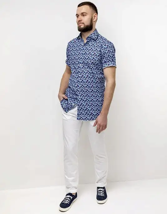 Pierre Cardin Future Flex short sleeve shirt blue with floral print