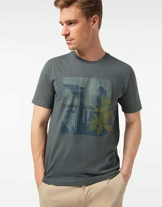 Pierre Cardin T-shirt from the Future Flex collection in khaki with print