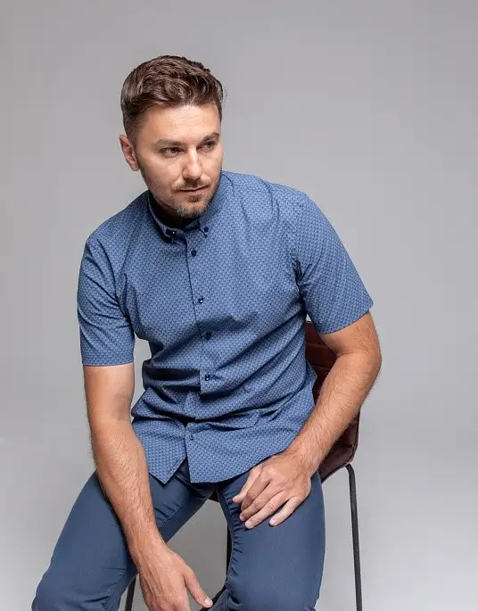 Сорочка Pierre Cardin із колекції Future Flex з коротким рукавом у синьому кольорі