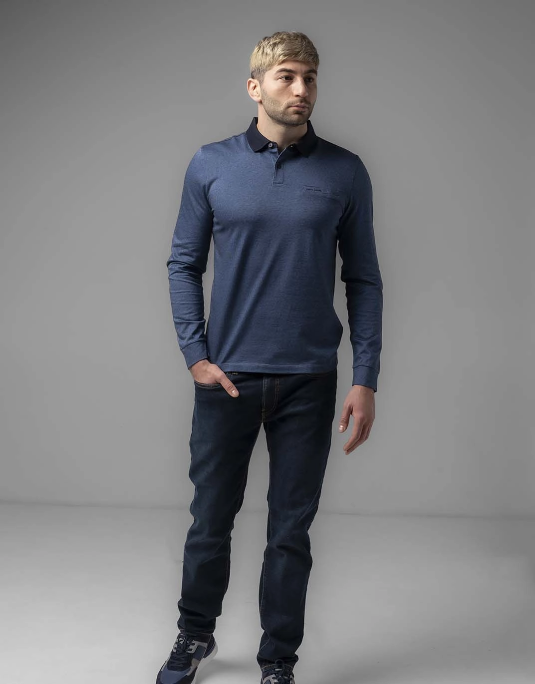 Pierre Cardin long sleeve polo in light blue 3031 6124 30404