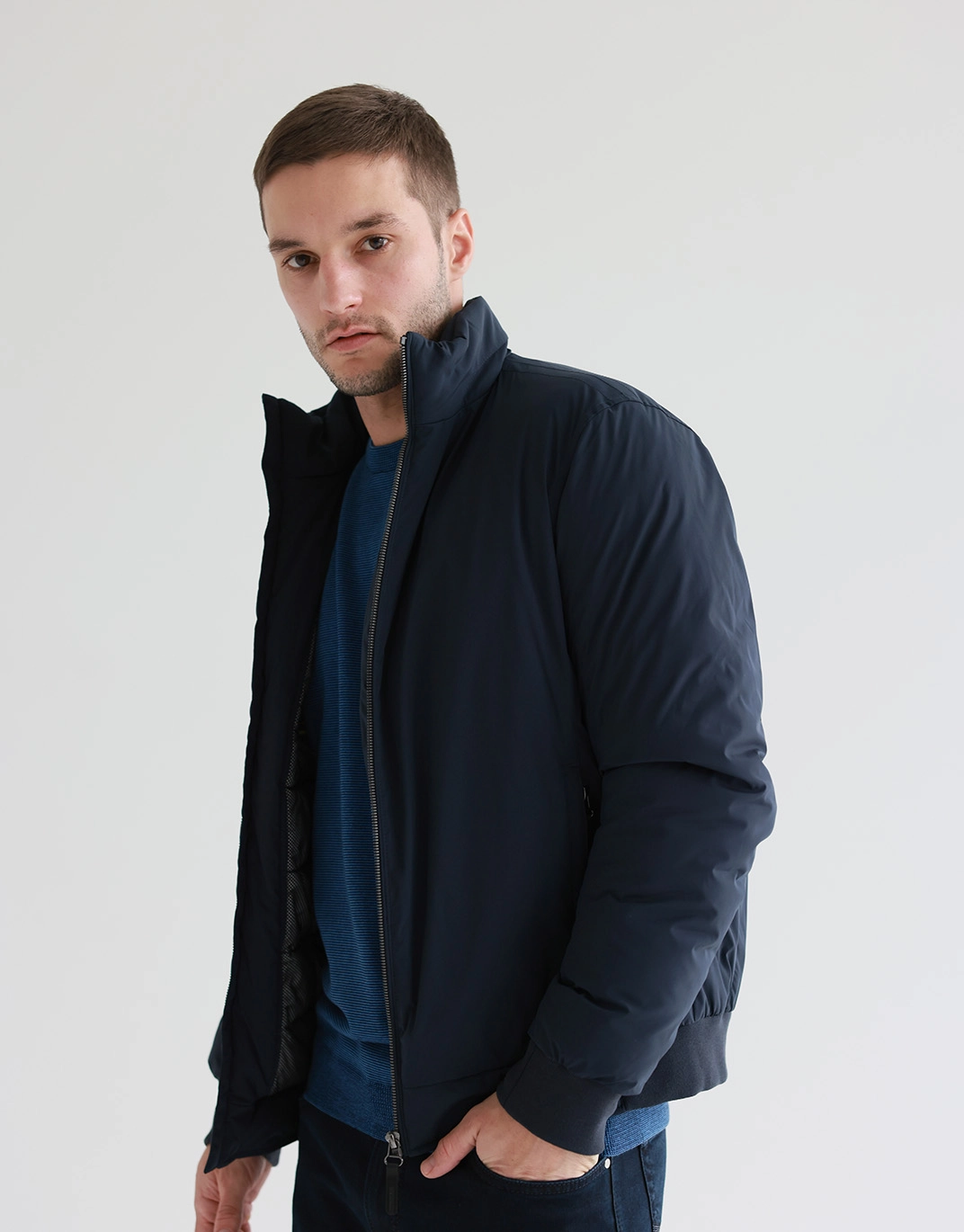 Navy blue short jacket clearance